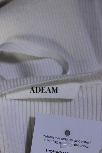 Adeam Womens Grosgrain Ribbon Ribbed Knit Crew Neck Sweater White Size Medium