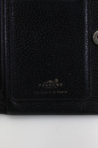 Delvaux Womens Pebbled Leather Flap Bifold Wallet Black