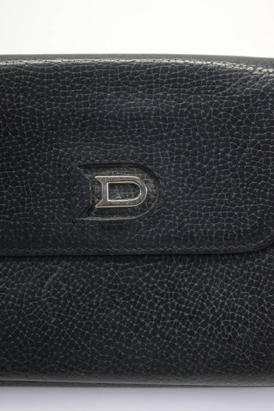 Delvaux Womens Pebbled Leather Flap Bifold Wallet Black