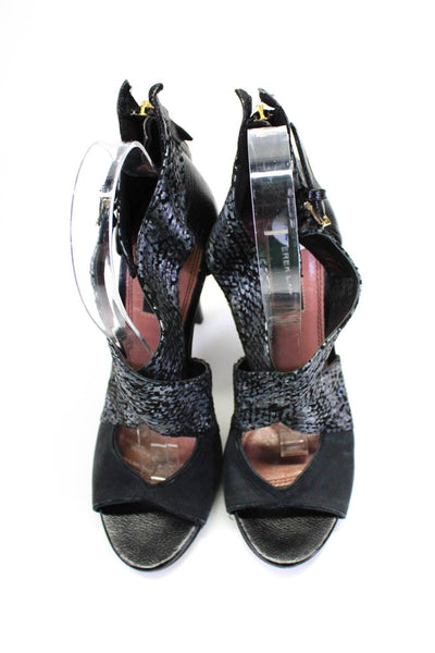 Derek Lam Womens Abstract Print Open Toe Strappy Zip Up Heels Black Size 7B