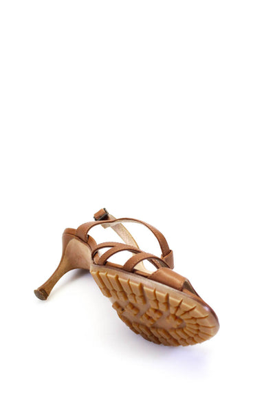 Manolo Blahnik Womens Leather Open Toe Ankle Strap Heels Brown Size 36.5 6