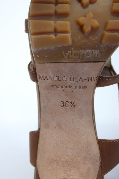 Manolo Blahnik Womens Leather Open Toe Ankle Strap Heels Brown Size 36.5 6