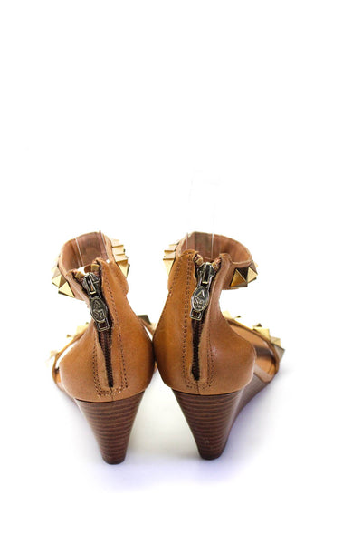 Ash Womens Leather Studded Open Toe Double Strap Zip Up Wedges Brown Size 36.5 6