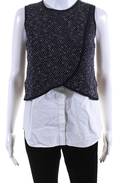 10 Crosby Derek Lam Womens Cotton Round Neck Sleeveless Blouse Top Navy SIze 2