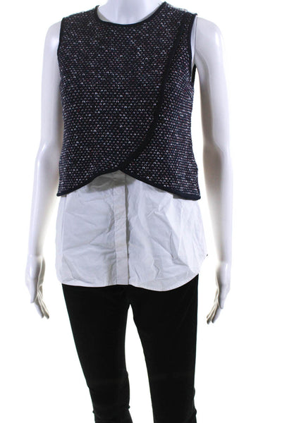 10 Crosby Derek Lam Womens Cotton Round Neck Sleeveless Blouse Top Navy SIze 2