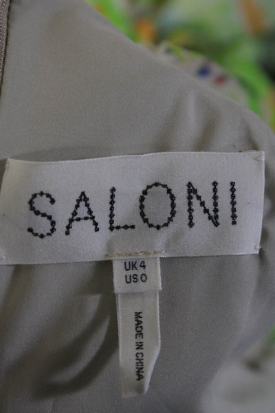 Saloni Womens Silk Floral Print Ruffled Sleeveless A Line Dress White Size 0