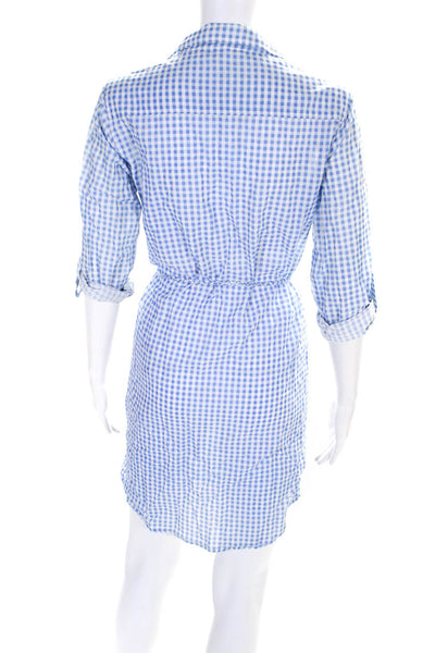 Helen Jon Womens Plaid Button Down Shirt Dress Blue White Size Extra Small