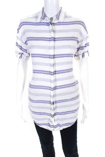 Red Carter Womens Linen Striped Button Down Shirt White Purple Size 4