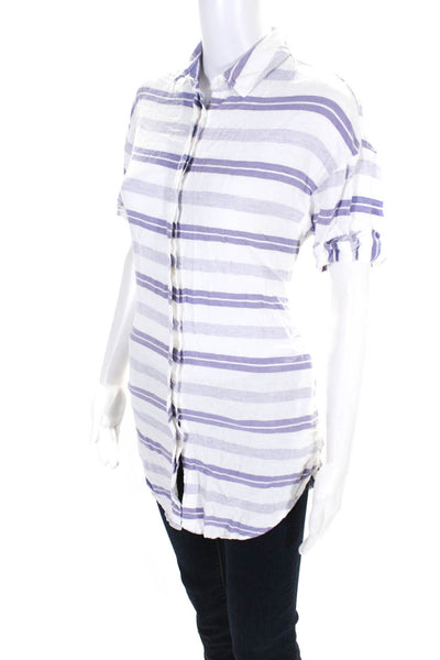 Red Carter Womens Linen Striped Button Down Shirt White Purple Size 4