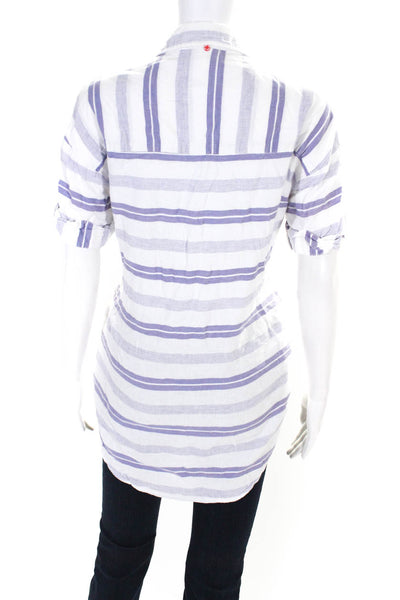 Red Carter Womens Linen Striped Button Down Shirt White Purple Size 4