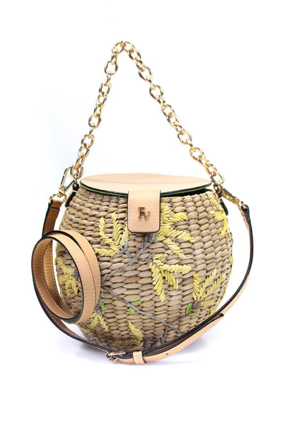 Frances Valentine Womens Floral Woven Straw Honey Pot Basket Tote Handbag