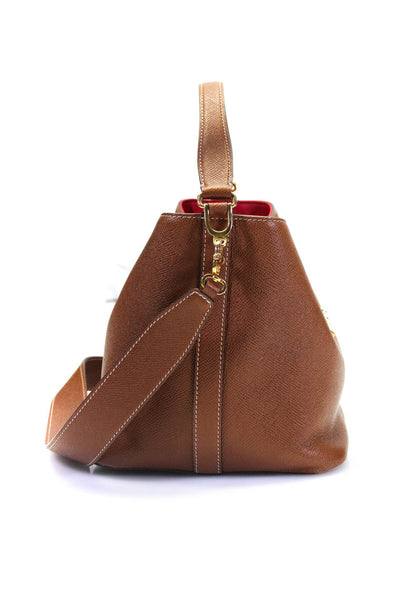 Mark Cross Womens Push Lock Flap Leather Satchel Shoulder Bag Handbag Brown
