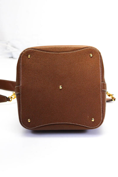 Mark Cross Womens Push Lock Flap Leather Satchel Shoulder Bag Handbag Brown