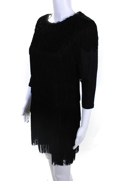 Only Hearts Womens Stretch Fringe Detail Tiered Maxi Skirt Black Size M