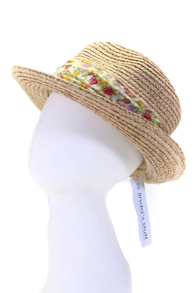 Hat Attack Womens Floral Chiffon Band Braided Straw Fedora Sun Hat Natural
