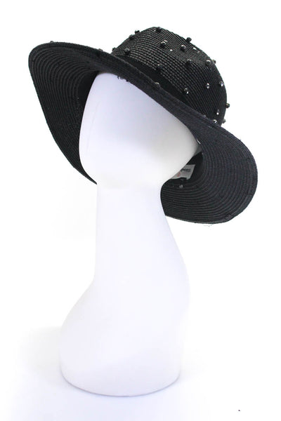 Bits And Pieces To Go Womens Rhinestone Straw Panama Sun Hat Black