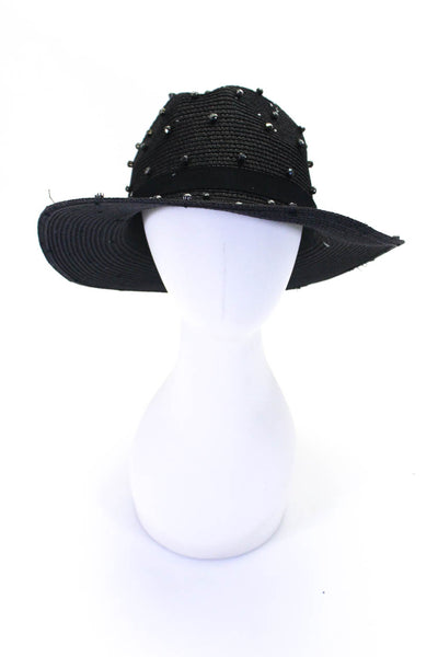 Bits And Pieces To Go Womens Rhinestone Straw Panama Sun Hat Black