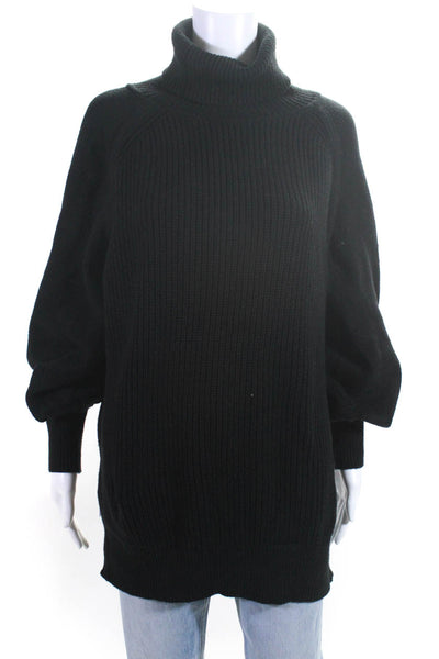 Adeam Womens Black Cotton Turtleneck Side Zip Pullover Sweater Top Size XS