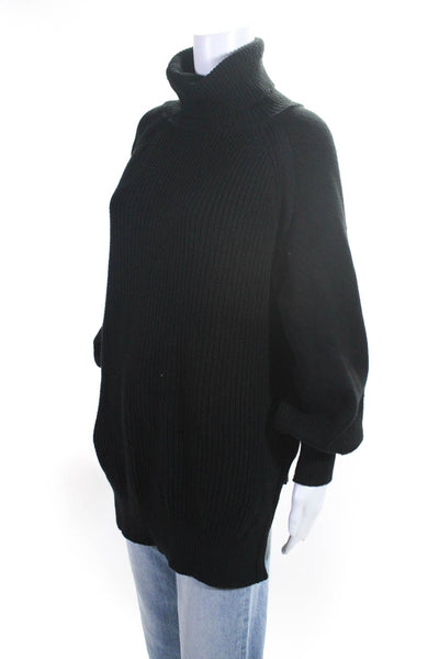 Adeam Womens Black Cotton Turtleneck Side Zip Pullover Sweater Top Size XS