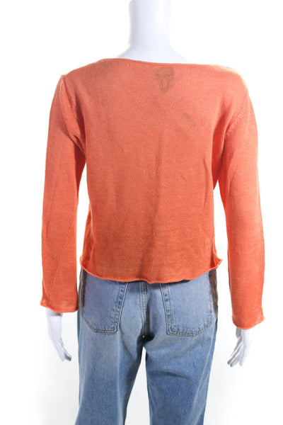 Eileen Fisher Womens Bright Orange Linen Crew Neck Pullover Sweater Top Size S