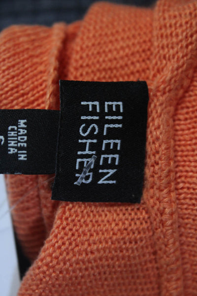 Eileen Fisher Womens Bright Orange Linen Crew Neck Pullover Sweater Top Size S