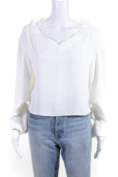 Adeam Womens Solid White V-Neck Long Sleeve Cropped Blouse Top Size S/M