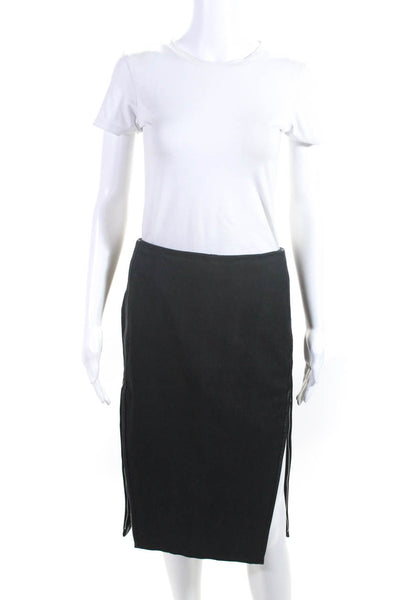 Adeam Womens Black Leather Double Slit Zip Detail Midi Pencil Skirt Size 6