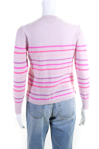 J Crew Women's Cashmere Striped Crewneck Pullover Sweater Pink Size M