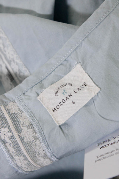 Morgan Lane Cotton Woven Short Sleeve Ribbon Cutout Blouse Top Blue Size S