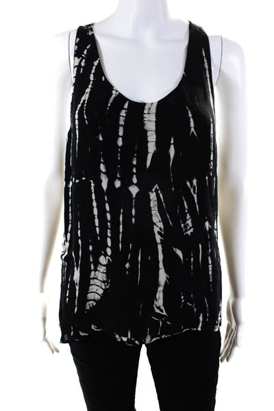 Parker Womens Spaghetti Strap Scoop Neck Tie Dyed Silk Top Black Gray Size Small