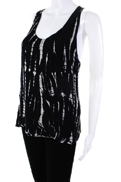 Parker Womens Spaghetti Strap Scoop Neck Tie Dyed Silk Top Black Gray Size Small