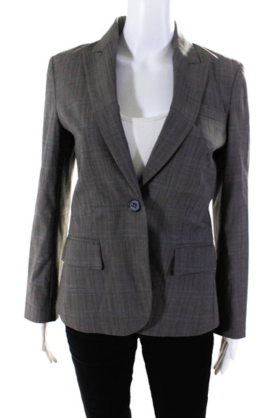 Theory Womens Single Button Pointed Lapel Glen Plaid Blazer Jacket Gray Size 6
