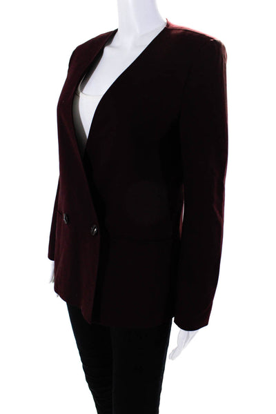 Theory Womens Double Breasted V Neck Blazer Jacket Blood Red Wool Size 6