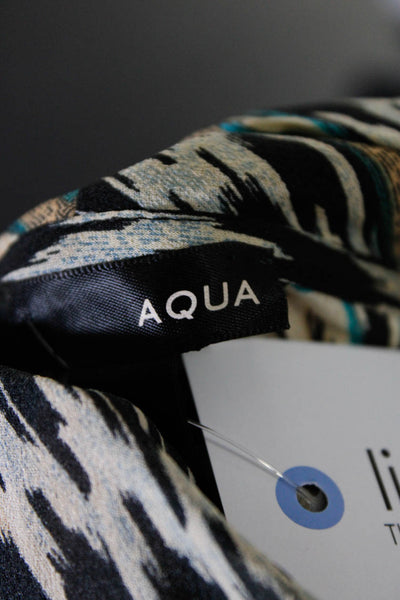 Aqua Womens Short Sleeve V Neck Printed Faux Wrap Dress Black White Blue Small