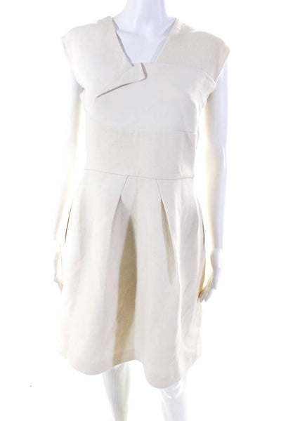 Roland Mouret Womens Back Zip Sleeveless V Neck Shift Dress White Wool Size 8