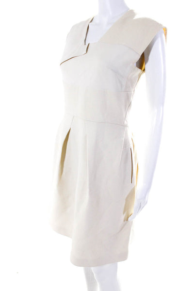 Roland Mouret Womens Back Zip Sleeveless V Neck Shift Dress White Wool Size 8