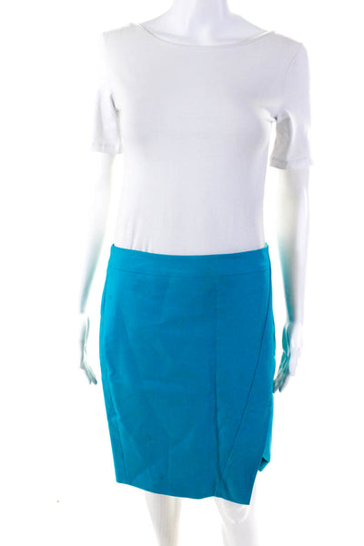 Karen Millen Womens Back Zip Knee Length Pencil Skirt Blue Cotton Size 8