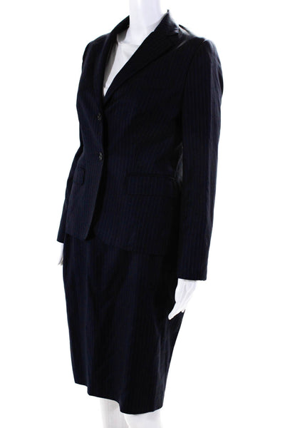 Designer Womens Two Button Notched Lapel Pinstriped Skirt Suit Blue Size 6