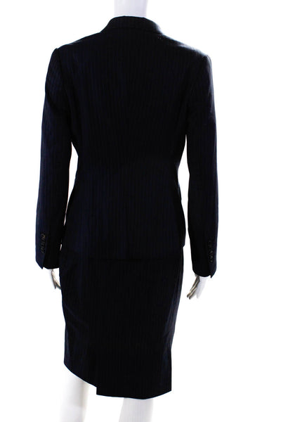 Designer Womens Two Button Notched Lapel Pinstriped Skirt Suit Blue Size 6