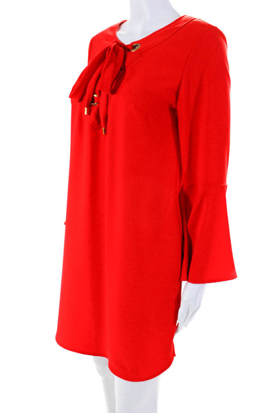 Trina Turk Women's Long Flounce Sleeve Lace Up Shift Dress Red Size 6