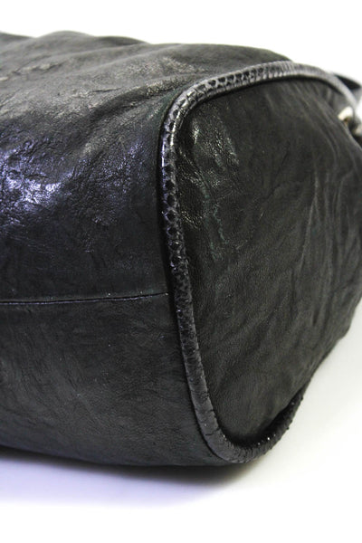 Jimmy Choo Womens Riki Leather Gold Tone Buckled Woven Shoulder Handbag Black