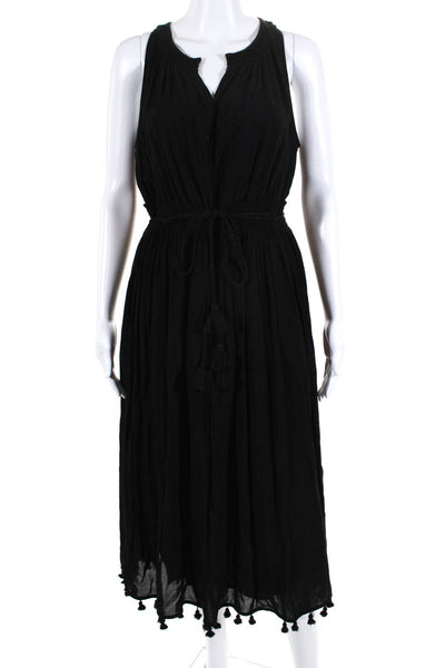 Club Monaco Womens Ruched Tassel Tie Sleeveless Pullover Maxi Dress Black Size 4