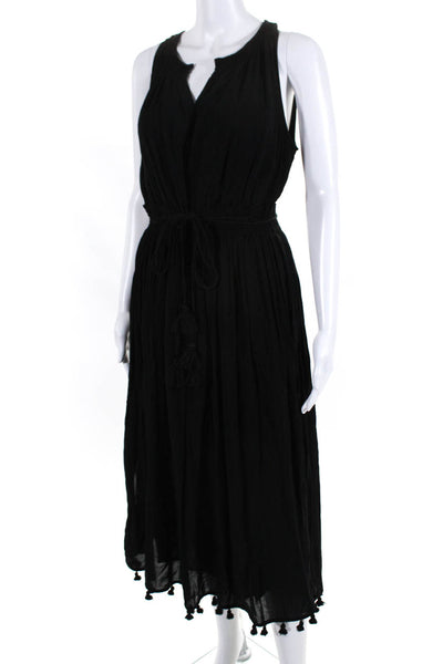 Club Monaco Womens Ruched Tassel Tie Sleeveless Pullover Maxi Dress Black Size 4