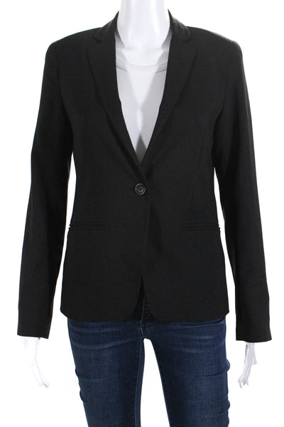 Theory Womens Wool Striped Darted Buttoned Long Sleeve Blazer Black Size 4