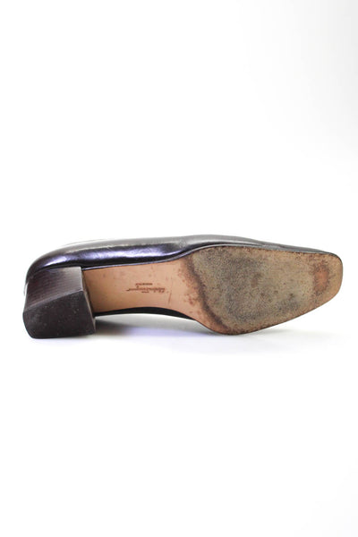 Salvatore Ferragamo Womens Leather Block Heels Slip-On Pumps Brown Size 9.5