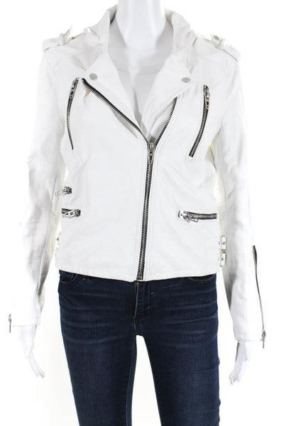 Blank NYC Women's Collar Long Sleeves Full Zip Moto Jacket White Size S