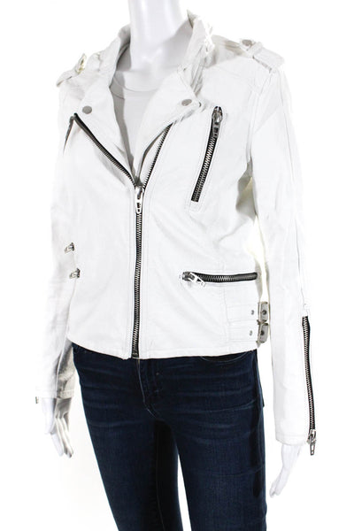 Blank NYC Women's Collar Long Sleeves Full Zip Moto Jacket White Size S