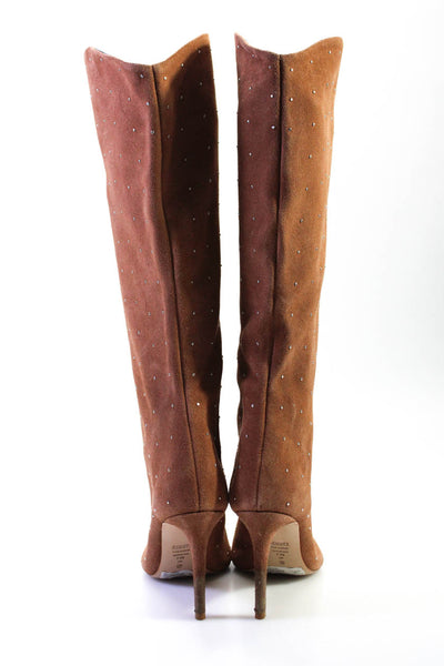 Schutz Women's Pointed Toe Studs Stiletto Knee High Boot Brown Size 7.5