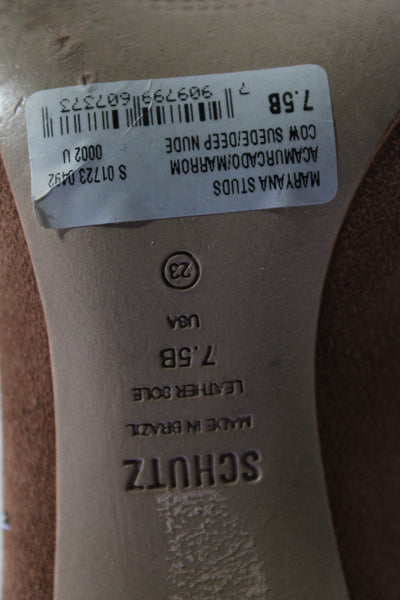 Schutz Women's Pointed Toe Studs Stiletto Knee High Boot Brown Size 7.5