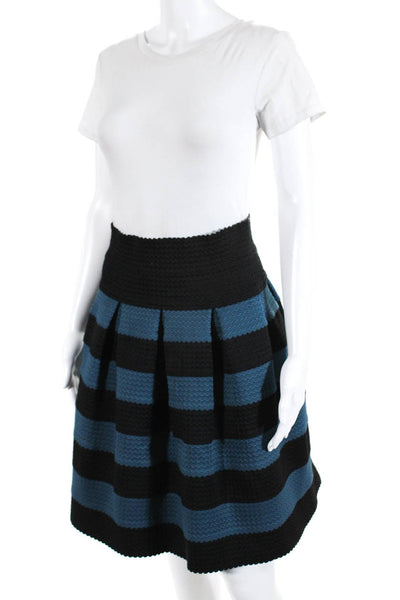 Girls From Savoy Womens Textured Striped Unlined A-Line Skirt Blue Black Size M